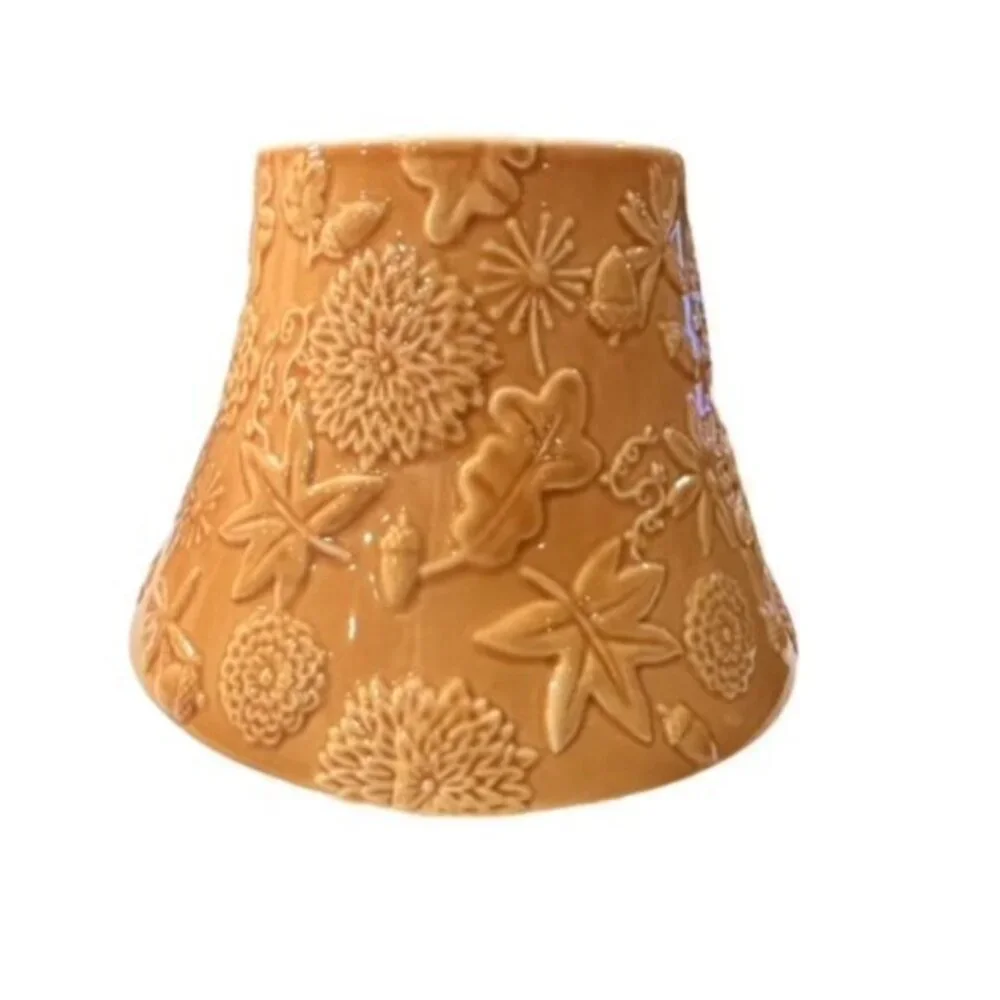 Hallmark CANDLE FALL Ceramic Shade Topper Leaves Acorns Autumn Mums THANKSGIVING